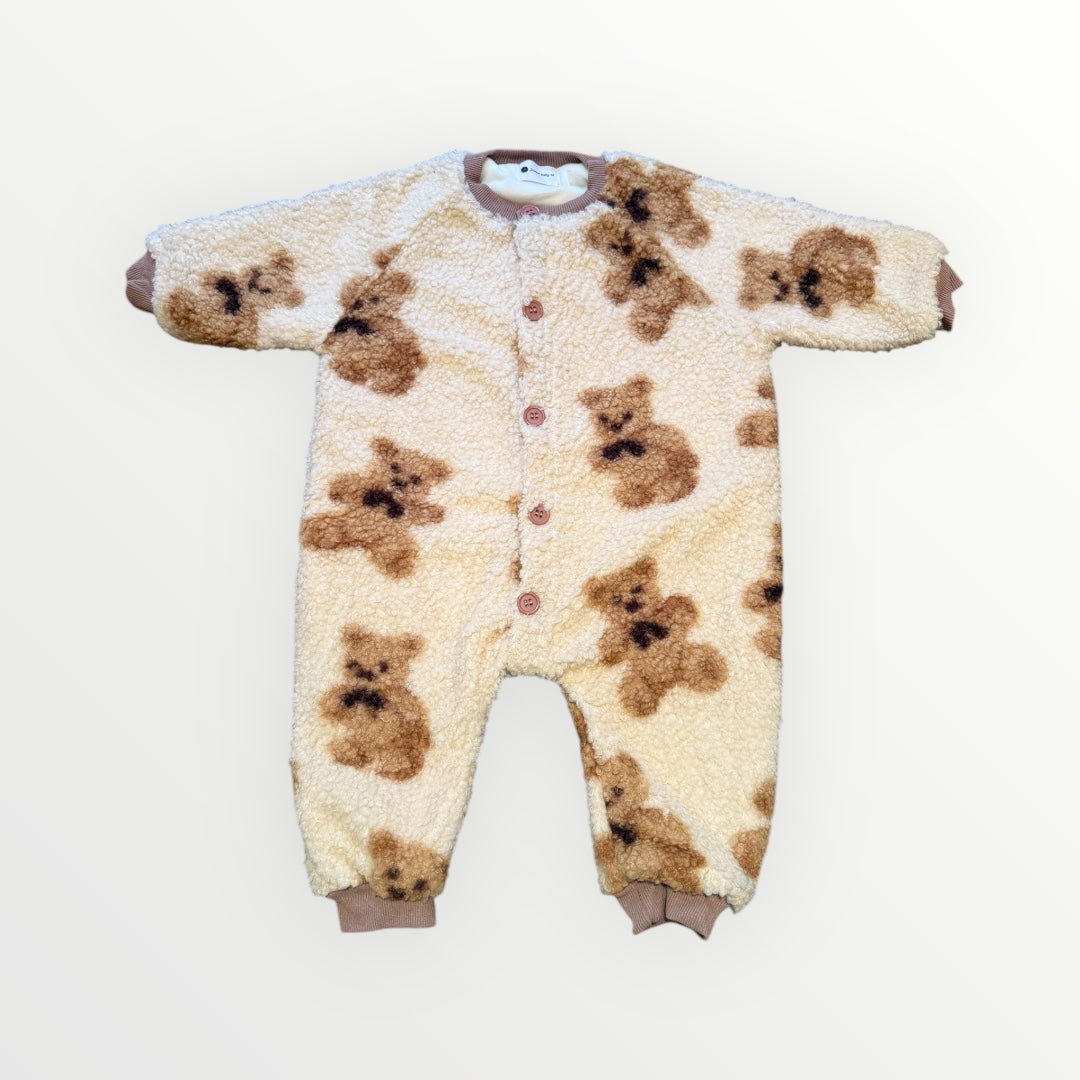 Beige bear fleece romper